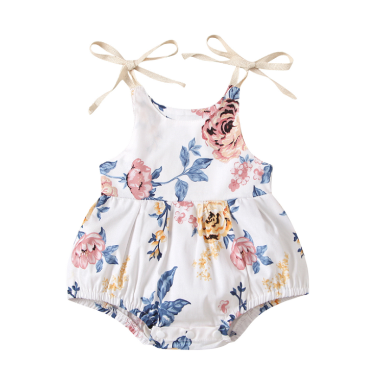 Two-Color Floral Sling Triangle Romper For Baby Girl