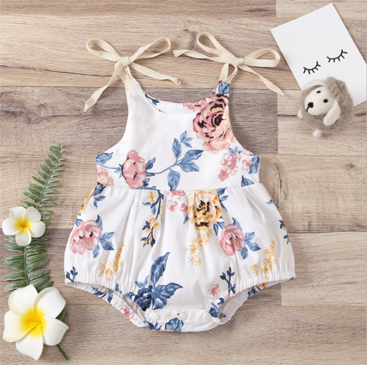 Two-Color Floral Sling Triangle Romper For Baby Girl