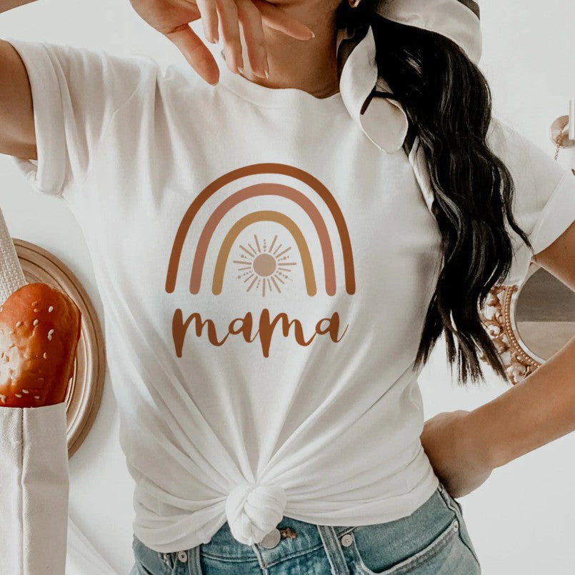 TINLEY Boho Burnt Orange Rainbow Sun Mom T-shirt